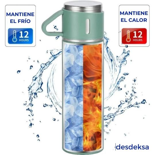 Mantén tus bebidas a la temperatura ideal 🍵 Termo Premium + 3 Tazas