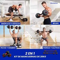 Kit de mancuernas 20kg 💪🏻Pack Completo tu gimnasio en casa