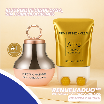 RenuevaDuo™ Crema Reafirmante para Cuello Más Contorno de Ojos, Rejuvenece Visiblemente tu cuello y mirada desde el primer uso.