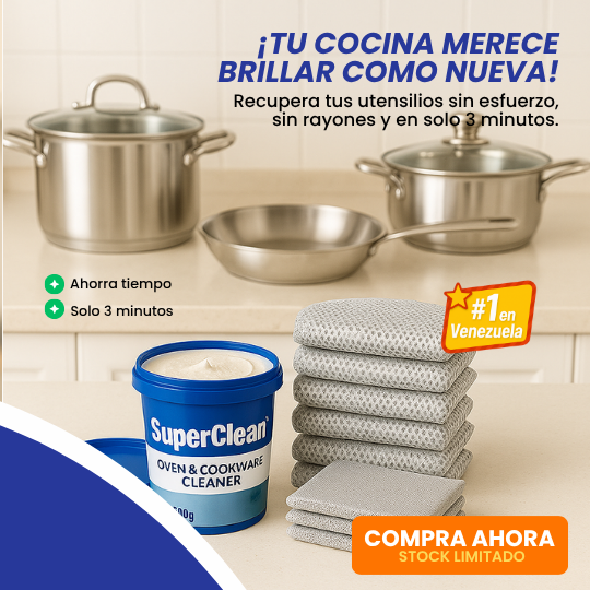 SuperClean™ Potente limpiador en pasta más set de paños antirayaduras, Recupera tus utensilios de cocina en 3 minutos