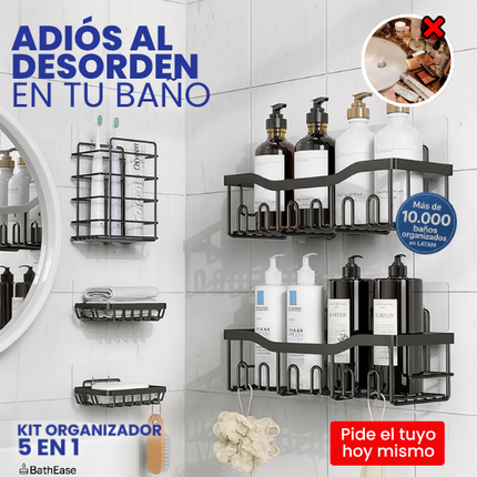 BathEase™ Kit organizador 5en1 sin taladro | Ordena tu baño en 5 minutos