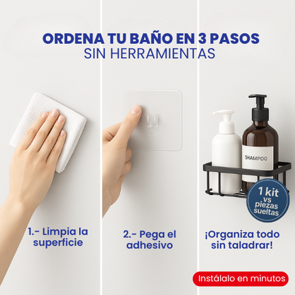 BathEase™ Kit organizador 5en1 sin taladro | Ordena tu baño en 5 minutos