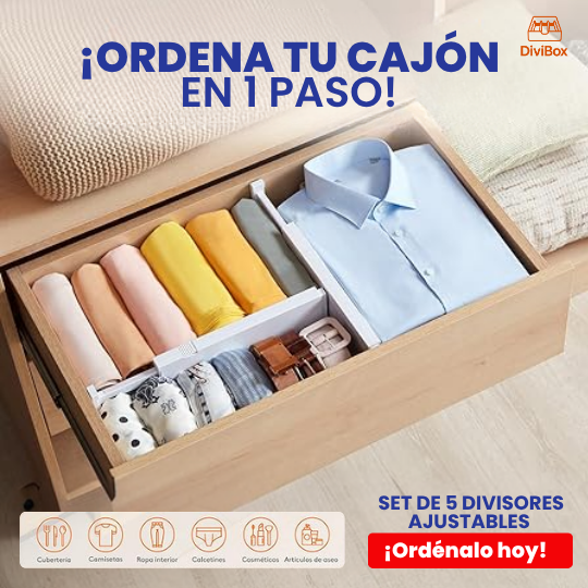 DiviBox™ Set de 5 divisores ajustables- Transforma el caos de tus cajones en orden en solo 1 paso