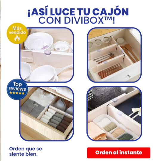 DiviBox™ Set de 5 divisores ajustables- Transforma el caos de tus cajones en orden en solo 1 paso