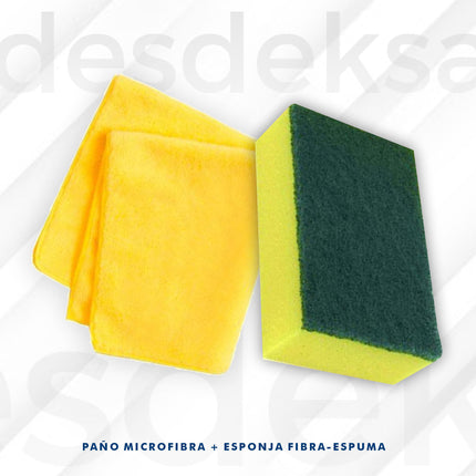 Paño Microfibra + Esponja Fibra-Espuma